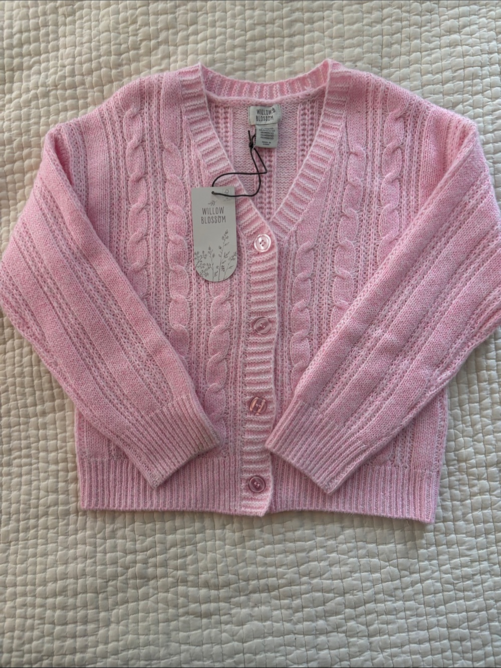 Girls' Pink Cable-Knit Button Cardigan
